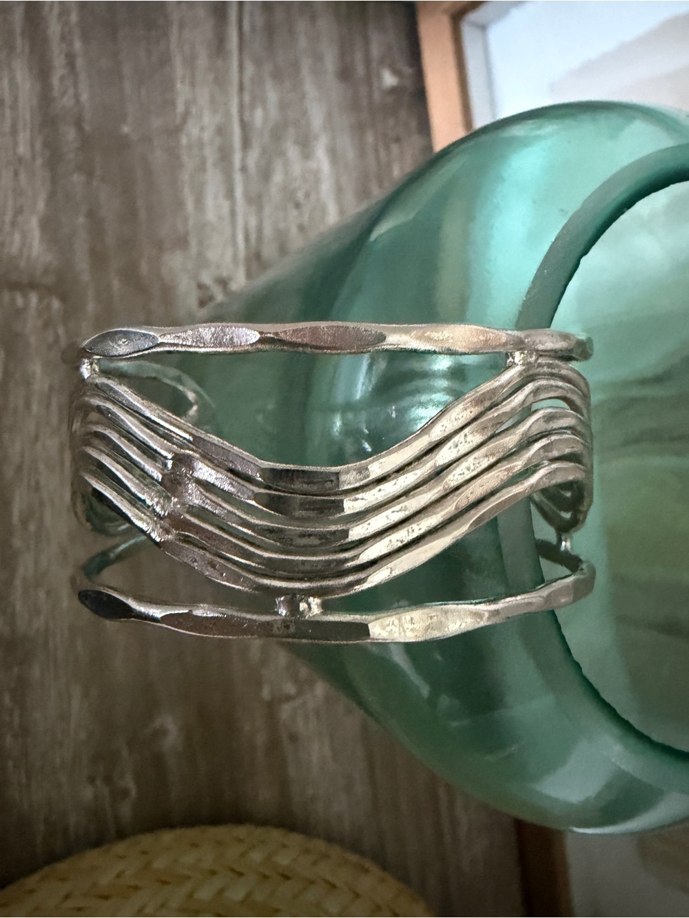 Open Wave Multi-Band Cuff Bracelet - Silver Over Brass Women Jewelry - Picture 3 of 7